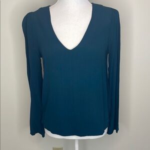 G F Brand Dark Teal Rayon V-Neck Long Sleeve Sheath Top. Small